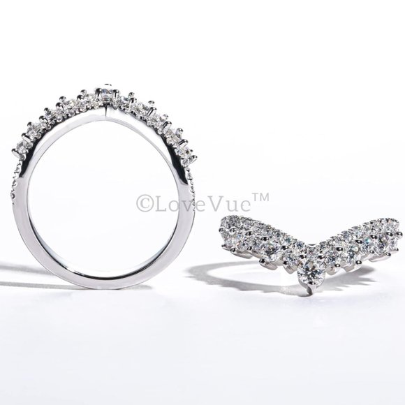 Elegant Diamond Moissanite Chevron Ring Band Enhancer - Picture 7 of 16